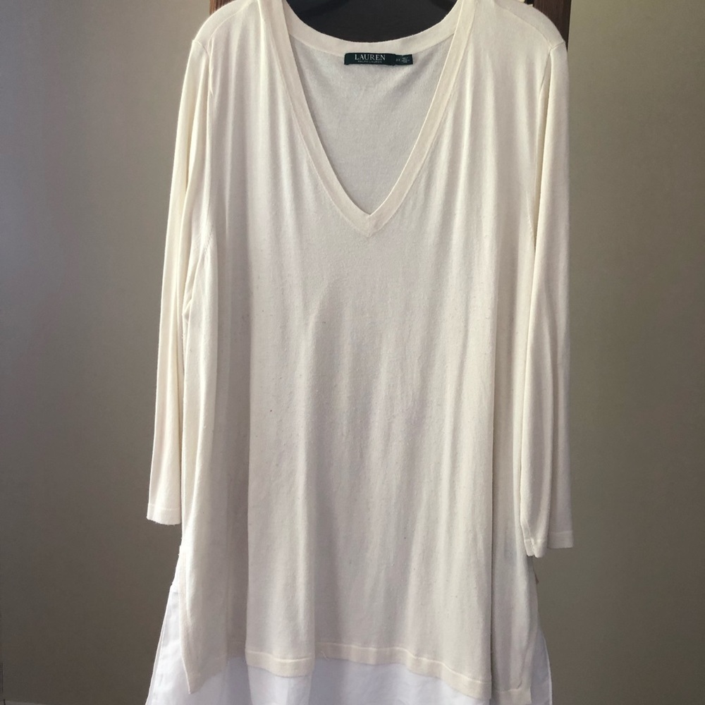 Ralph Lauren 3X yellow long sleeve light weight sweater, white hem extension
